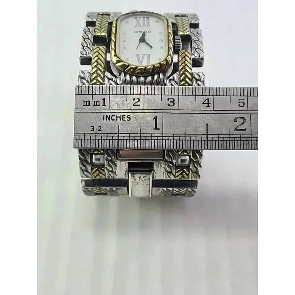 Womens Chicos 37mm Wide Hinged Bangle Watch Gold & Silver Tone New Battery - Picture 6 of 7